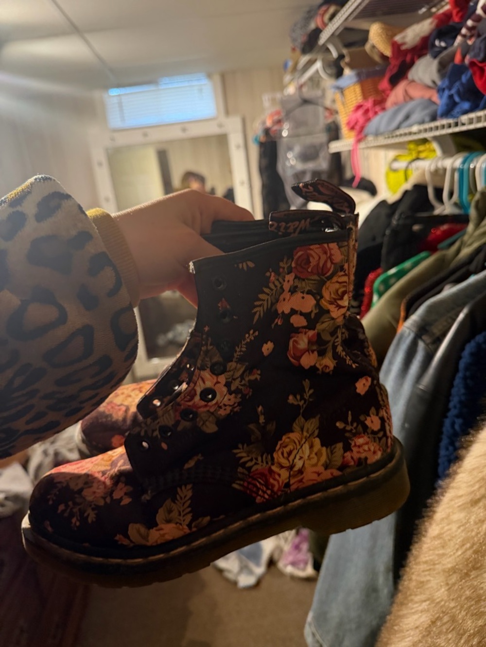 Dr. Martens Black Floral Lace-Up Combat Boots